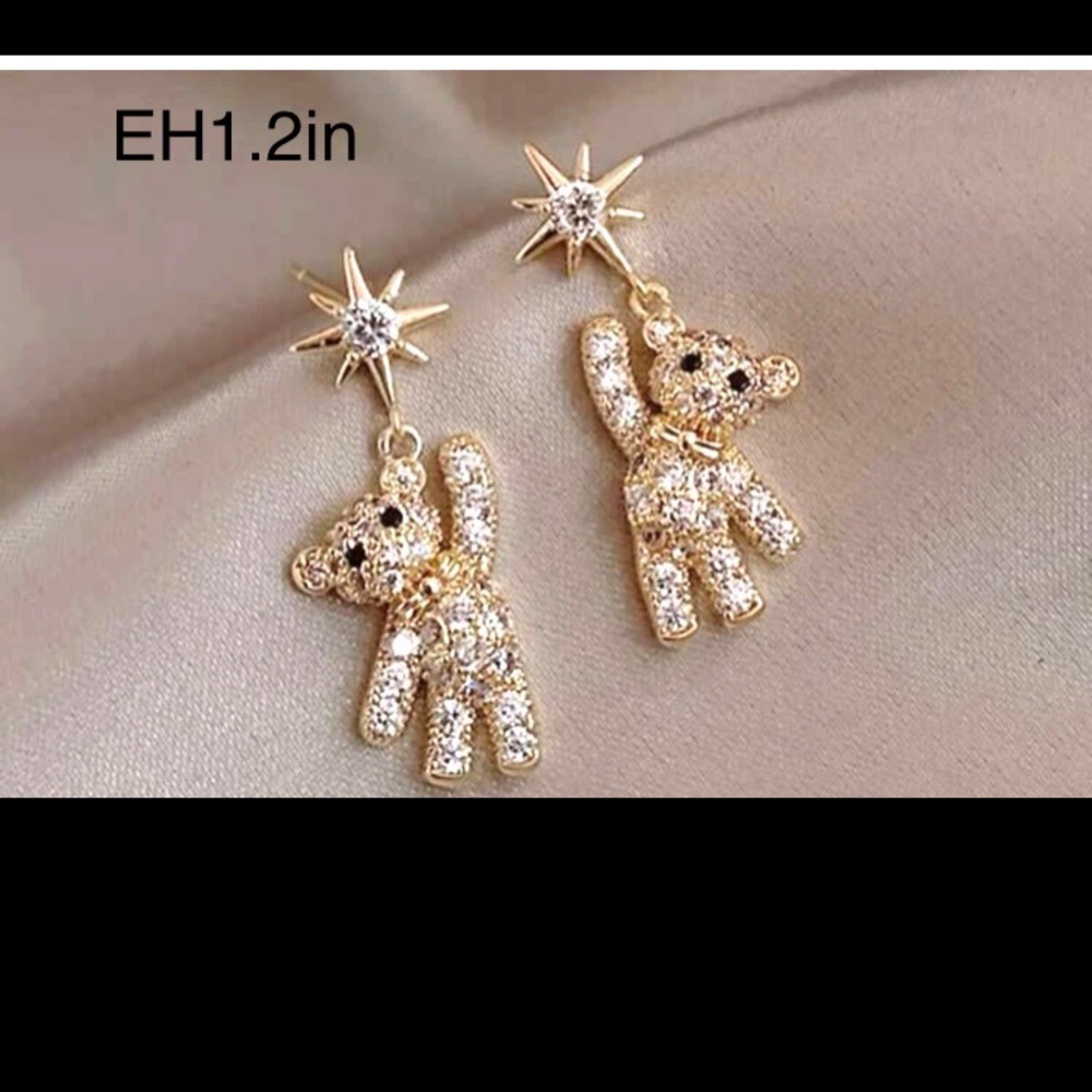 Gold Teddy Bear Dangle Earrings